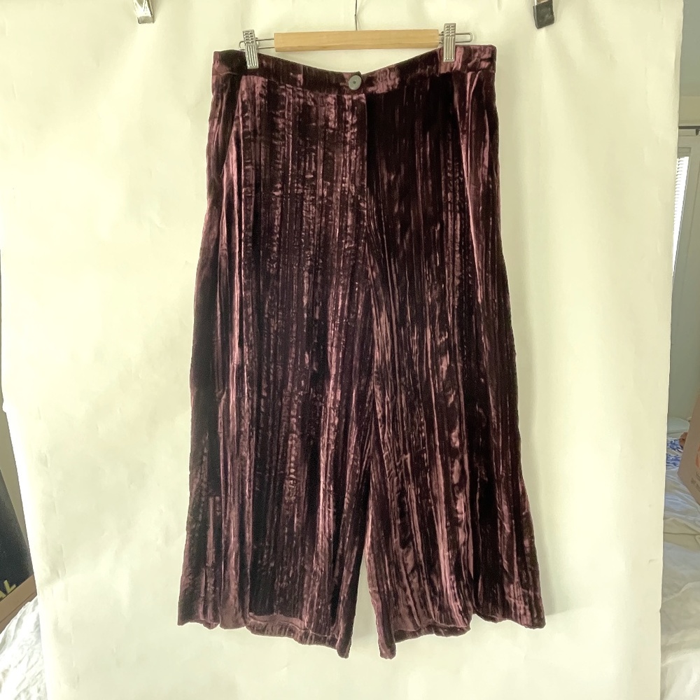 Mango Silk Blend Crushed Velvet Wide Leg Palazzo Pants sz 10